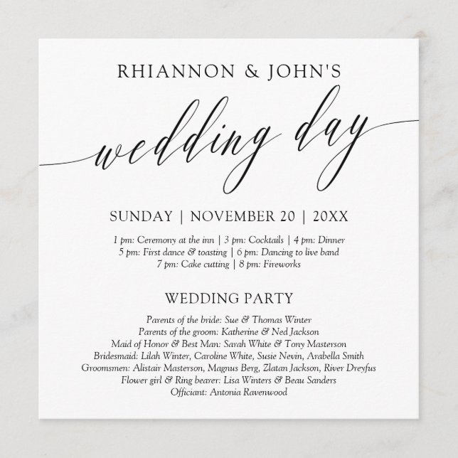 Delicate Calligraphy Wedding Day Program (Front)