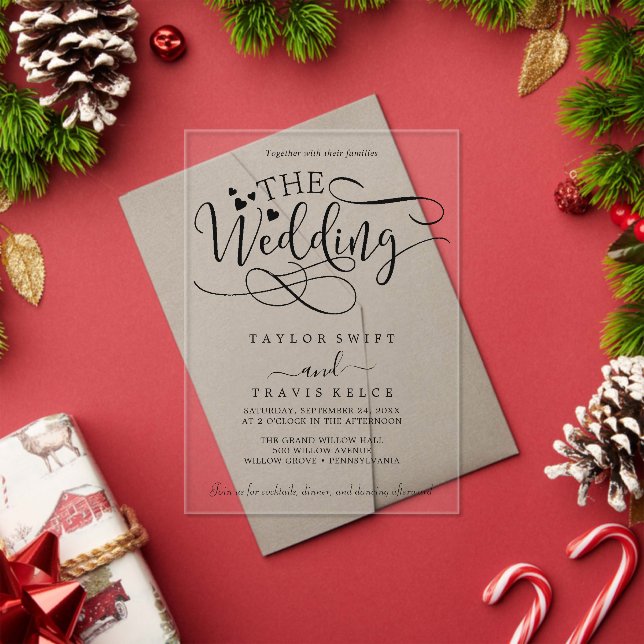 Delicate Calligraphy White Acrylic Wedding Invite Invitations (Insitu (Holiday))