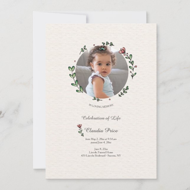Delicate Celebration of Life Photo Card (Front)