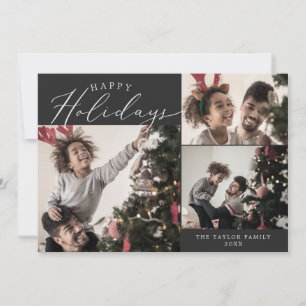 Delicate Charcoal Happy Holidays Photo Newsletter Holiday Card