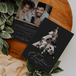 Delicate Charcoal Merry Christmas Tree Photo Holid Holiday Card<br><div class="desc">This delicate charcoal merry Christmas tree photo holiday card is the perfect simple holiday greeting. The romantic minimalist design features lovely and elegant typography on a dark grey background with a clean and simple look. Personalize the front of the card with 4 photos, your family name and the year. Include...</div>