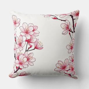 Delicate Cherry Blossom Border - Pink Floral Throw Pillow
