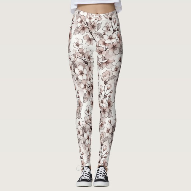 Delicate Cherry Blossom Design Leggings (Front)