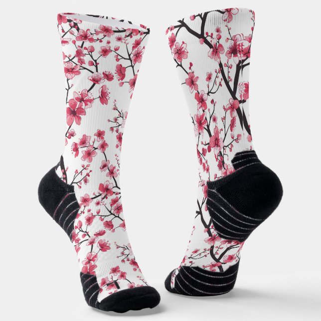 Delicate Cherry Blossom Pattern Socks (Angled)