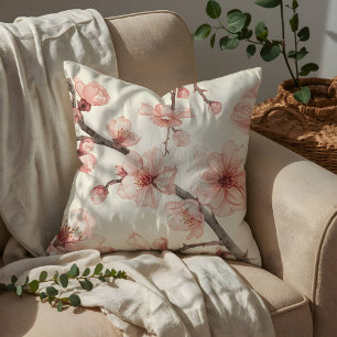 Delicate Cherry Blossom Seamless Floral Throw Pillow