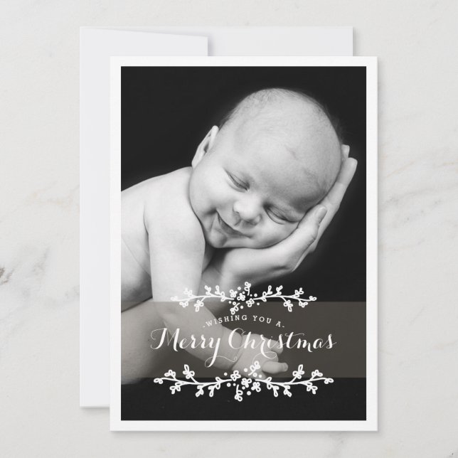 Delicate Chic Photo Merry Christmas Holiday Card (Front)