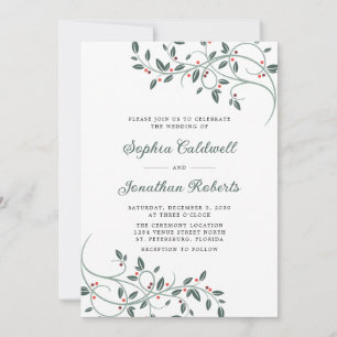 Delicate Christmas Botanicals QR Code Wedding Invitation