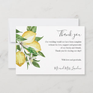 Delicate Citrus and leaves green Wedding thank you