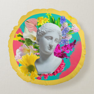 Delicate. Collage with plaster head statue isolate Round Pillow