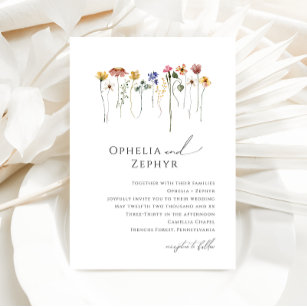 Delicate Colourful Wildflower   Wedding Invitation
