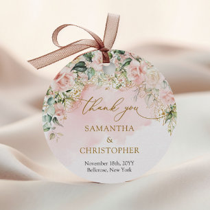 Delicate coquette pink roses gold and greenery favour tags