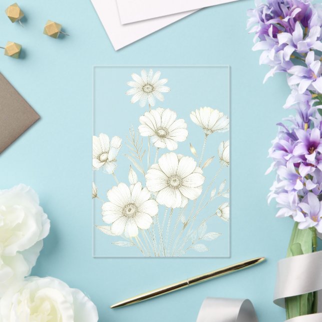 Delicate Cosmos Bouquet Line Art Grace Acrylic Invitations (Insitu (Wedding))