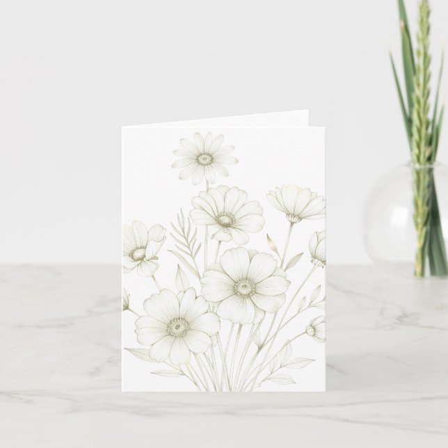 Delicate Cosmos Bouquet Line Art Grace Invitation (Front)