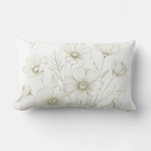 Delicate Cosmos Bouquet Line Art Grace Lumbar Pillow