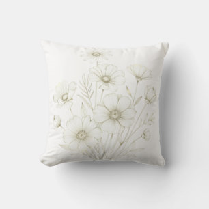 Delicate Cosmos Bouquet Line Art Grace Throw Pillow
