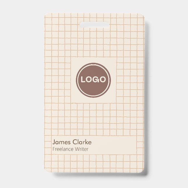 Delicate Creamy Brown Chequered Pattern with Logo Badge (Front)