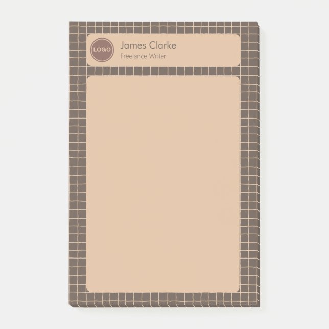Delicate Creamy Brown Chequered Pattern with Logo Post-it Notes (Front)
