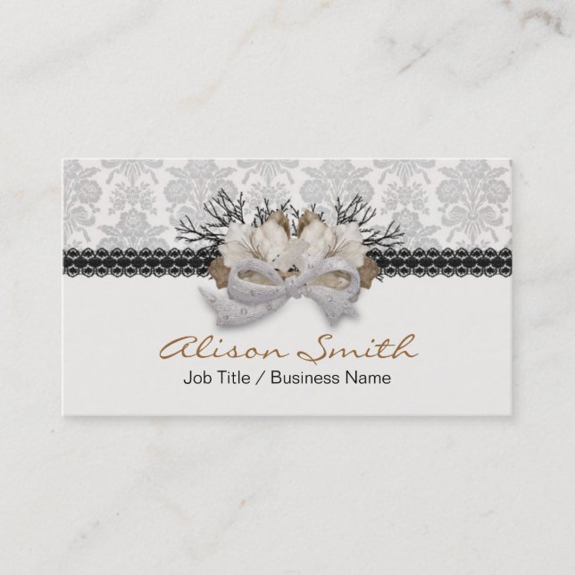Delicate crystals bow with black lassos business card (Front)