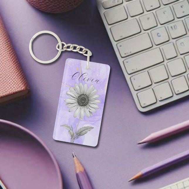 Delicate Custom Lavender Daisy Flower Keychain (Creator Uploaded)