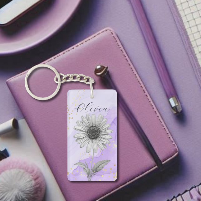 Delicate Custom Lavender Daisy Flower Keychain (Creator Uploaded)