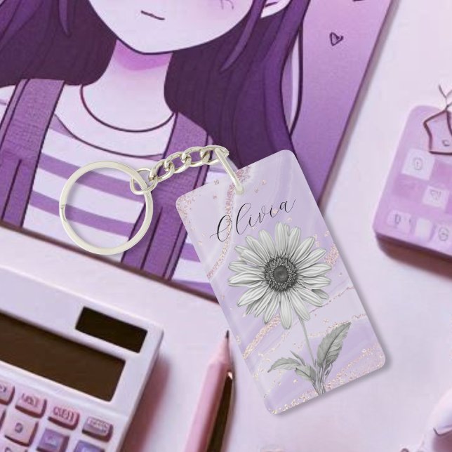 Delicate Custom Lavender Daisy Flower Keychain (Creator Uploaded)