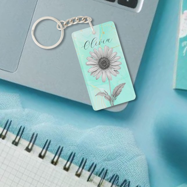 Delicate Custom Mint Blue Daisy Flower Keychain (Creator Uploaded)