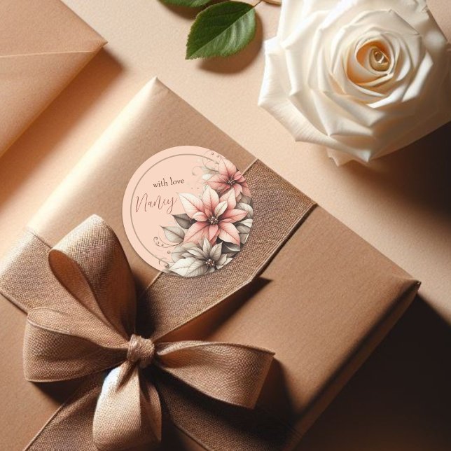 Delicate Customizable Floral  Classic Round Sticker (Creator Uploaded)