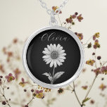 Delicate Customizable Floral  Silver Plated Necklace<br><div class="desc">Delicate black and white daisy flower customizable Necklace. Personalize with name and font type. You can also change the background colour to your preference.</div>
