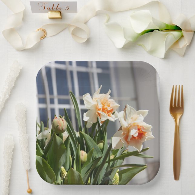Delicate cute daffodils spring  paper plate (Wedding)