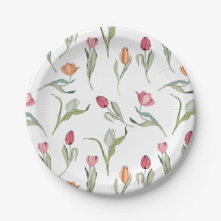 Delicate Cute Flowers Tulips Paper Plate