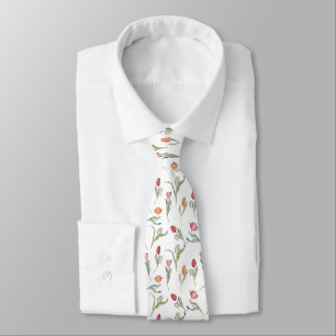 Delicate Cute Flowers Tulips Tie