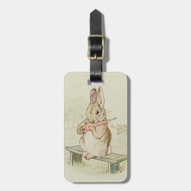 DELICATE CUTE VINTAGE RABBIT / BUNNY TRAVEL TAG (Front Vertical)