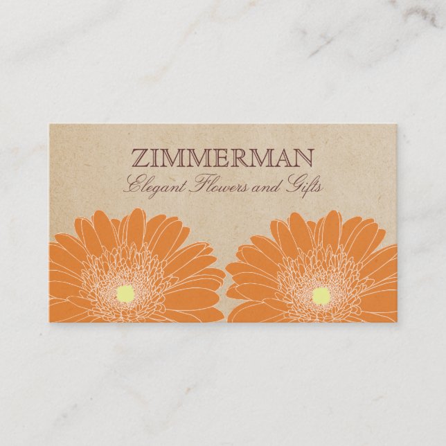 Delicate Daisies Business Card, Orange Flowers Business Card (Front)
