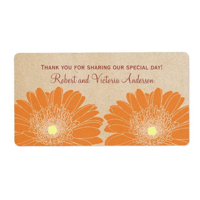 Delicate Daisies Wedding Labels, Orange (Front)