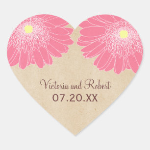 Delicate Daisies Wedding Stickers, Pink Heart Sticker