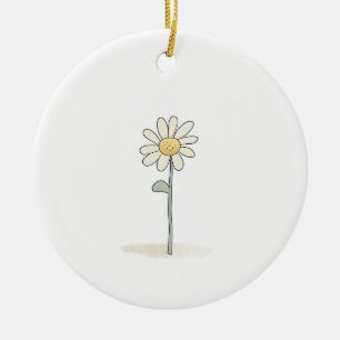 Delicate Daisy Illustration - Simple Sweet Flower Ceramic Ornament