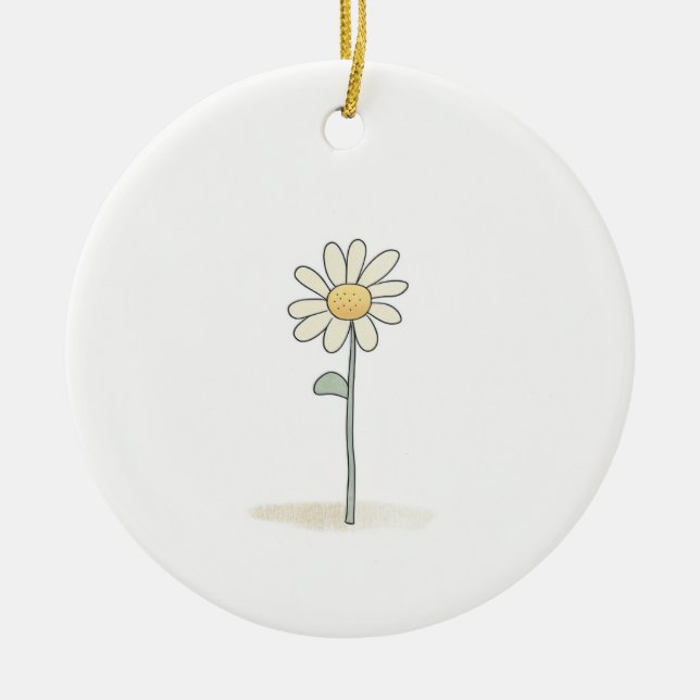 Delicate Daisy Illustration - Simple Sweet Flower Ceramic Ornament (Front)