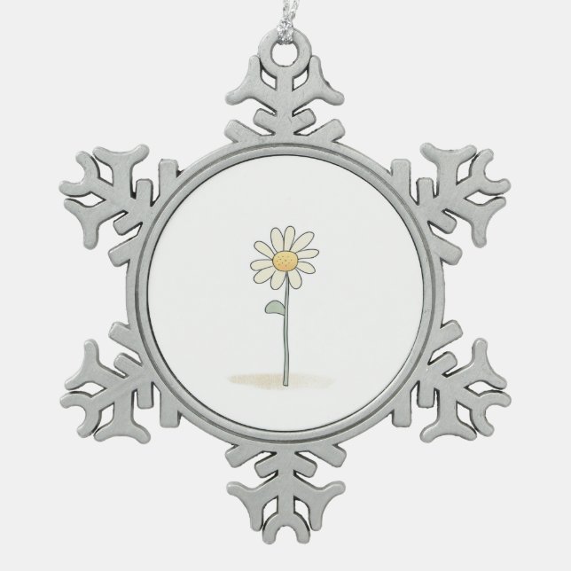 Delicate Daisy Illustration - Simple Sweet Flower Snowflake Pewter Christmas Ornament (Front)