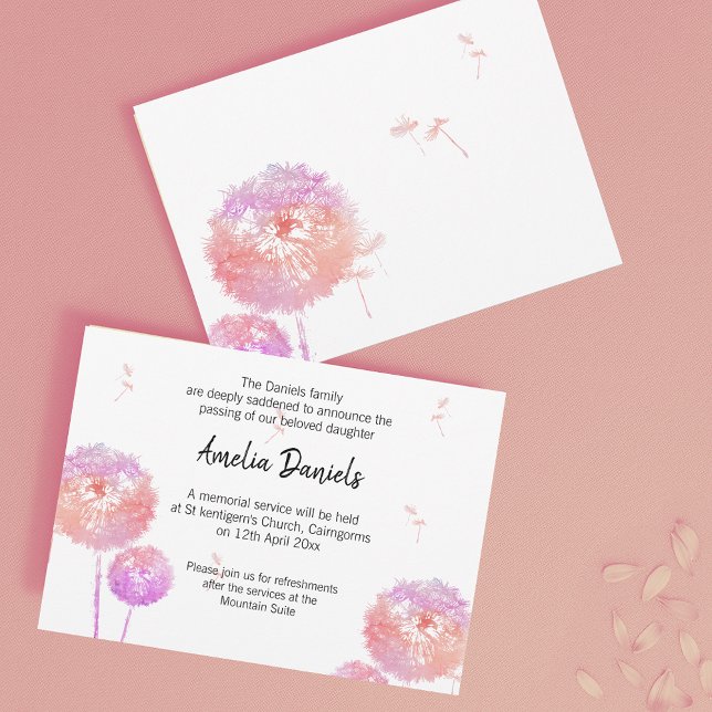 Delicate Dandelion Funeral Announcement Card (Creator Uploaded)