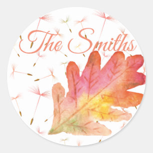 Delicate Dandelions & Autumn Leaf Classic Round Sticker