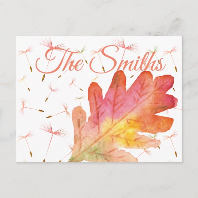 Delicate Dandelions & Autumn Leaf Postcard (Front)