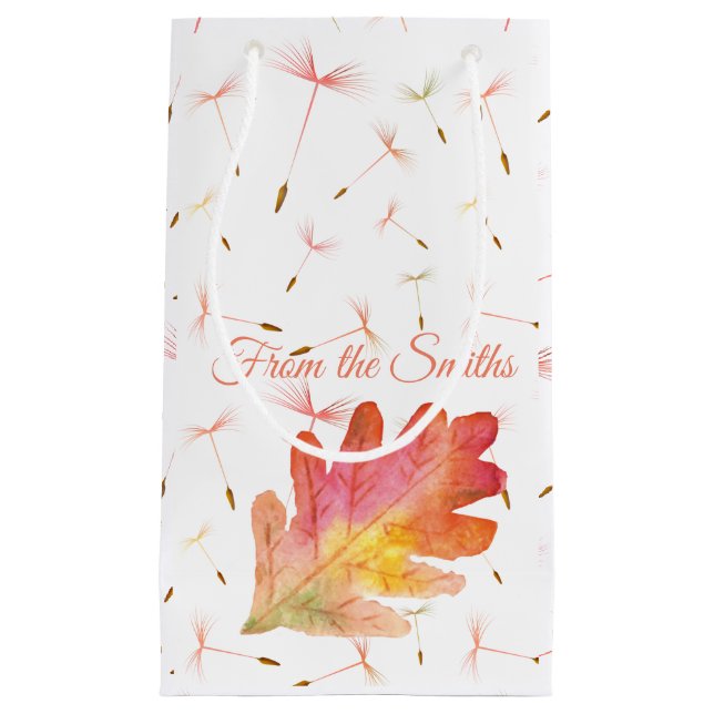Delicate Dandelions & Autumn Leaf Small Gift Bag (Front)