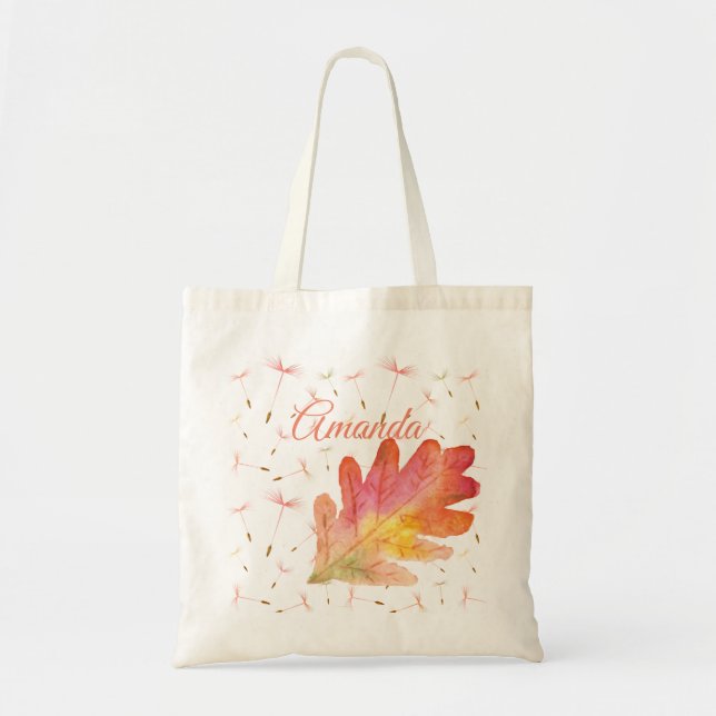 Delicate Dandelions & Autumn Leaf Tote Bag (Front)