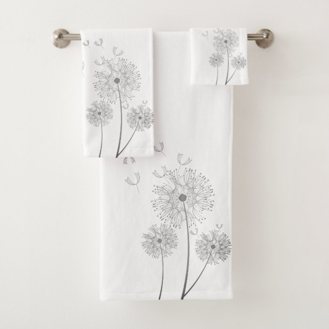 Delicate Dandelions Blowing In Wind Bath Towel Set (Insitu)