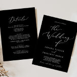 Delicate Dark Black Calligraphy All In One Wedding Invitation<br><div class="desc">This delicate dark black calligraphy all in one wedding invitation is perfect for a modern wedding. The romantic minimalist design features lovely and elegant white typography on a black background with a clean and simple look. Save paper by including the details on the back of the wedding invitation instead of...</div>