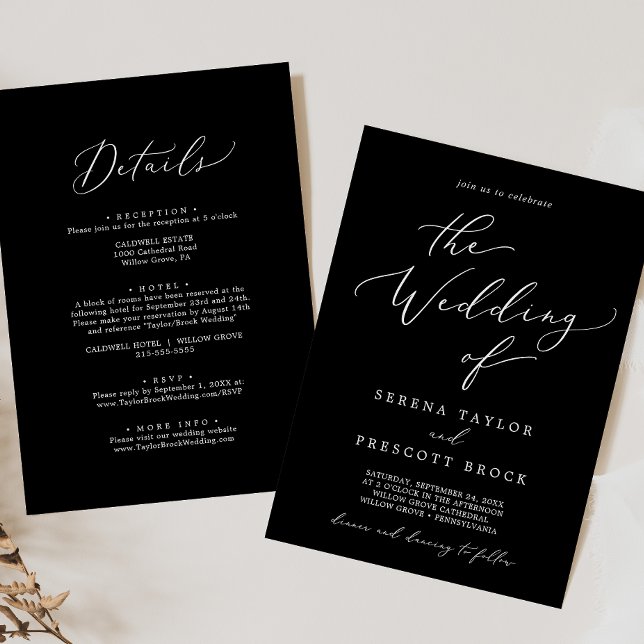 Delicate Dark Black Calligraphy All In One Wedding Invitation (Creator Uploaded)