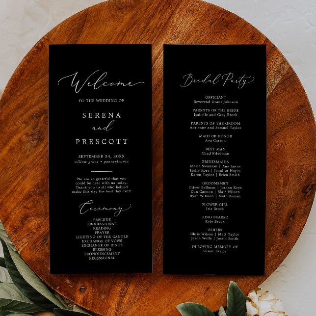 Delicate Dark Black Calligraphy Wedding Program (Creator Uploaded)