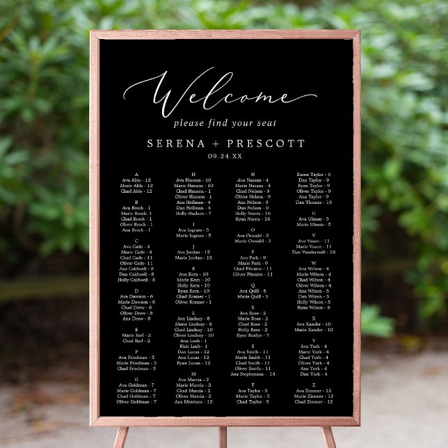 Delicate Dark Black Printable Seating Chart Poster (Creator Uploaded)