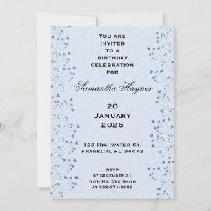 Delicate Dark Blue Wildflowers Birthday Party Invitation