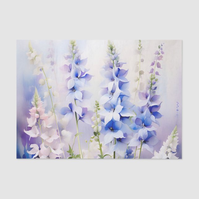 Delicate Delphinium Floral with Watercolor Washes Tissue Paper (Front)